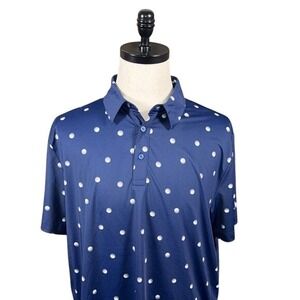 Birdie Bound Mens XL Navy Blue Golf Ball Polka Dot Performance Polo Shirt